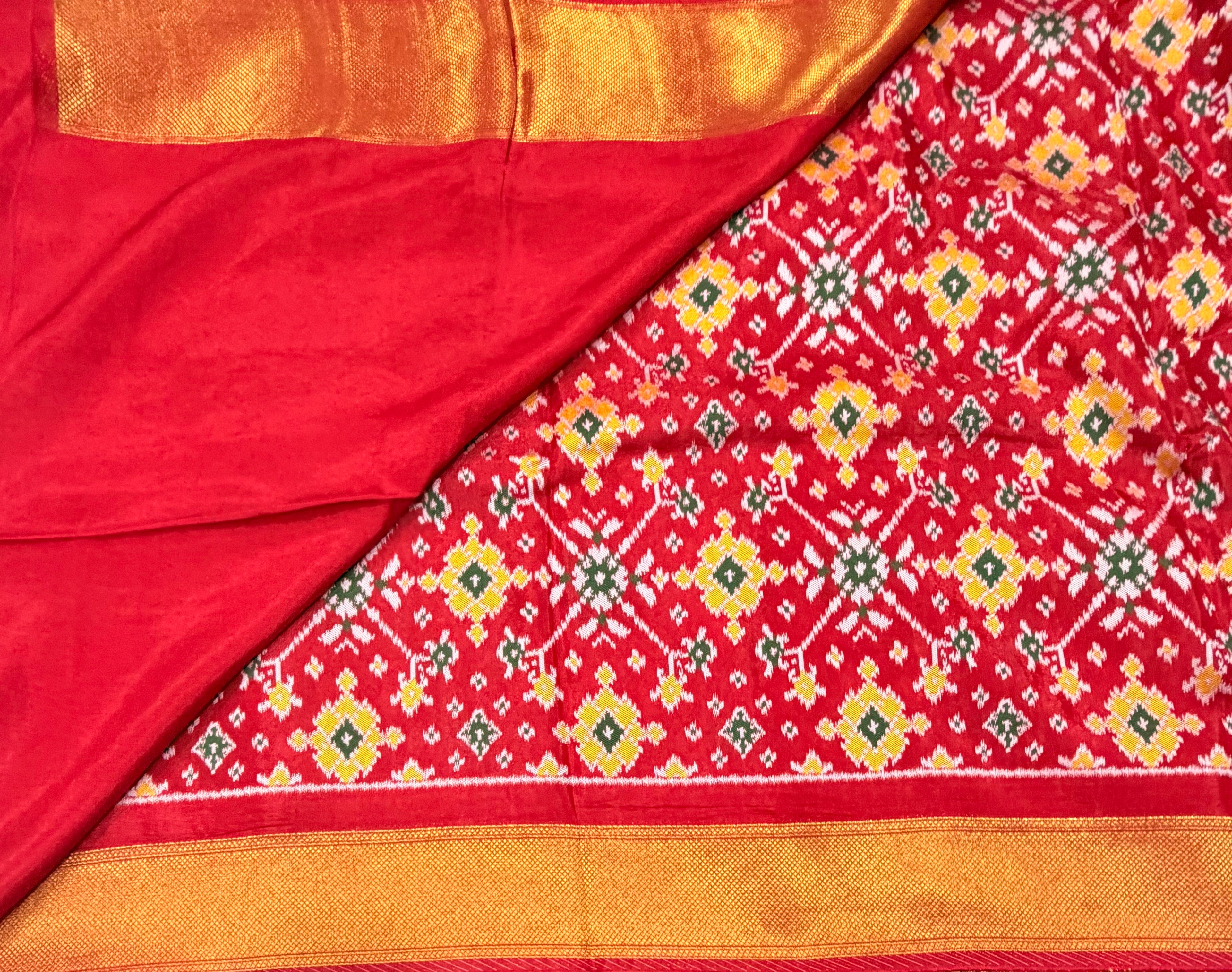 Red small border tusser Paithani saree