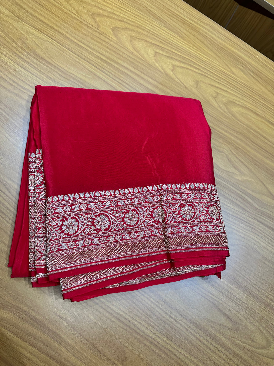Blood red pure crepe Banaras silk sarees