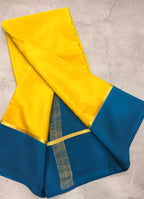 Yellow contrast border pure Mysore silk crepe saree