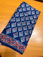 Blue ajrak modal mirror work with  tissue pallu