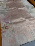 Cream digital print Banarasi pure tissue chiffon saree sliver zari saree