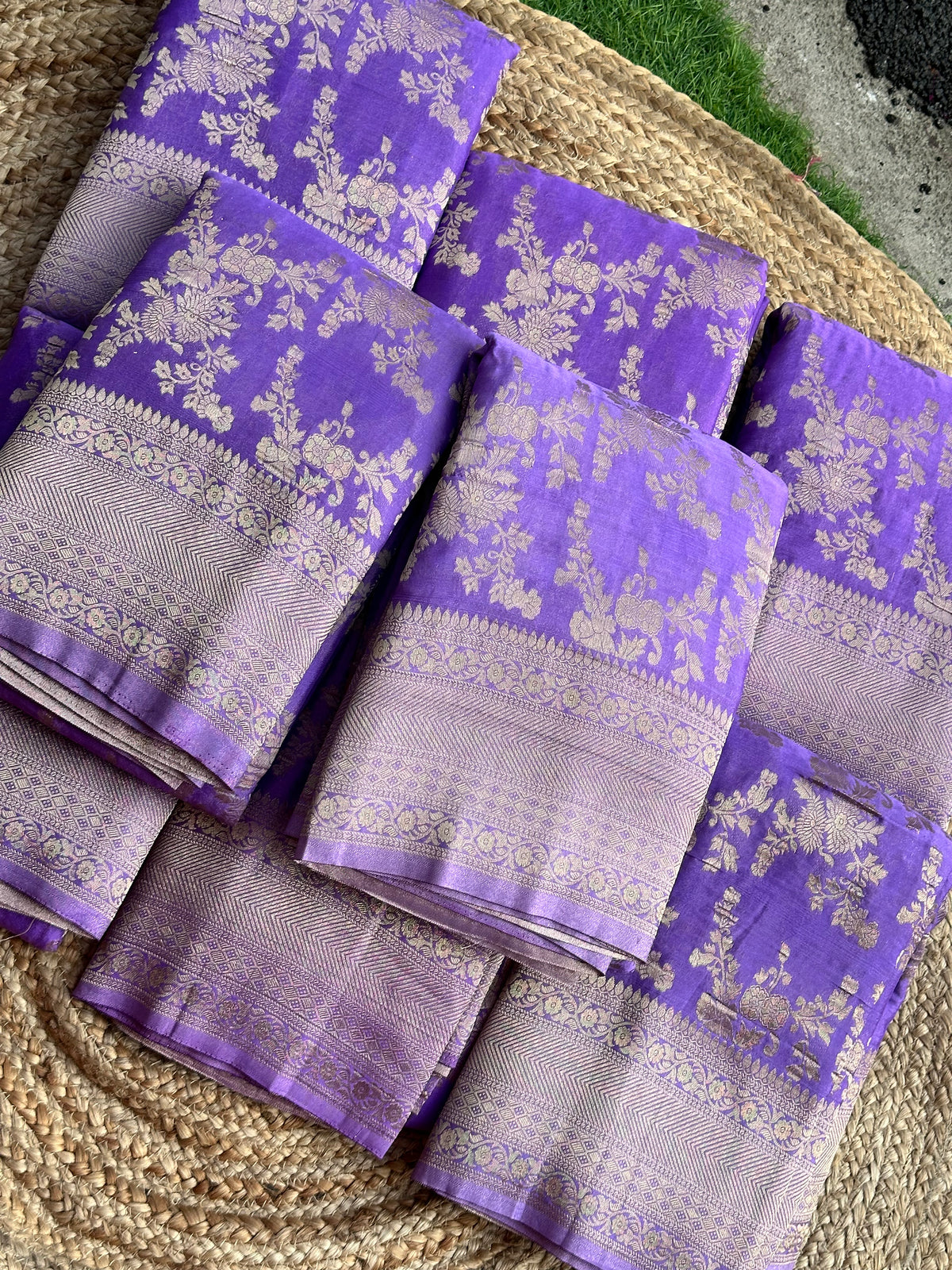 Lavender crushed georgette sarees jaal pattern