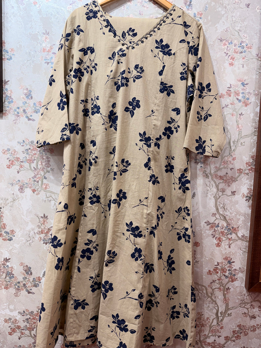 Cutdhana hand work Beige and Blue colour cord set