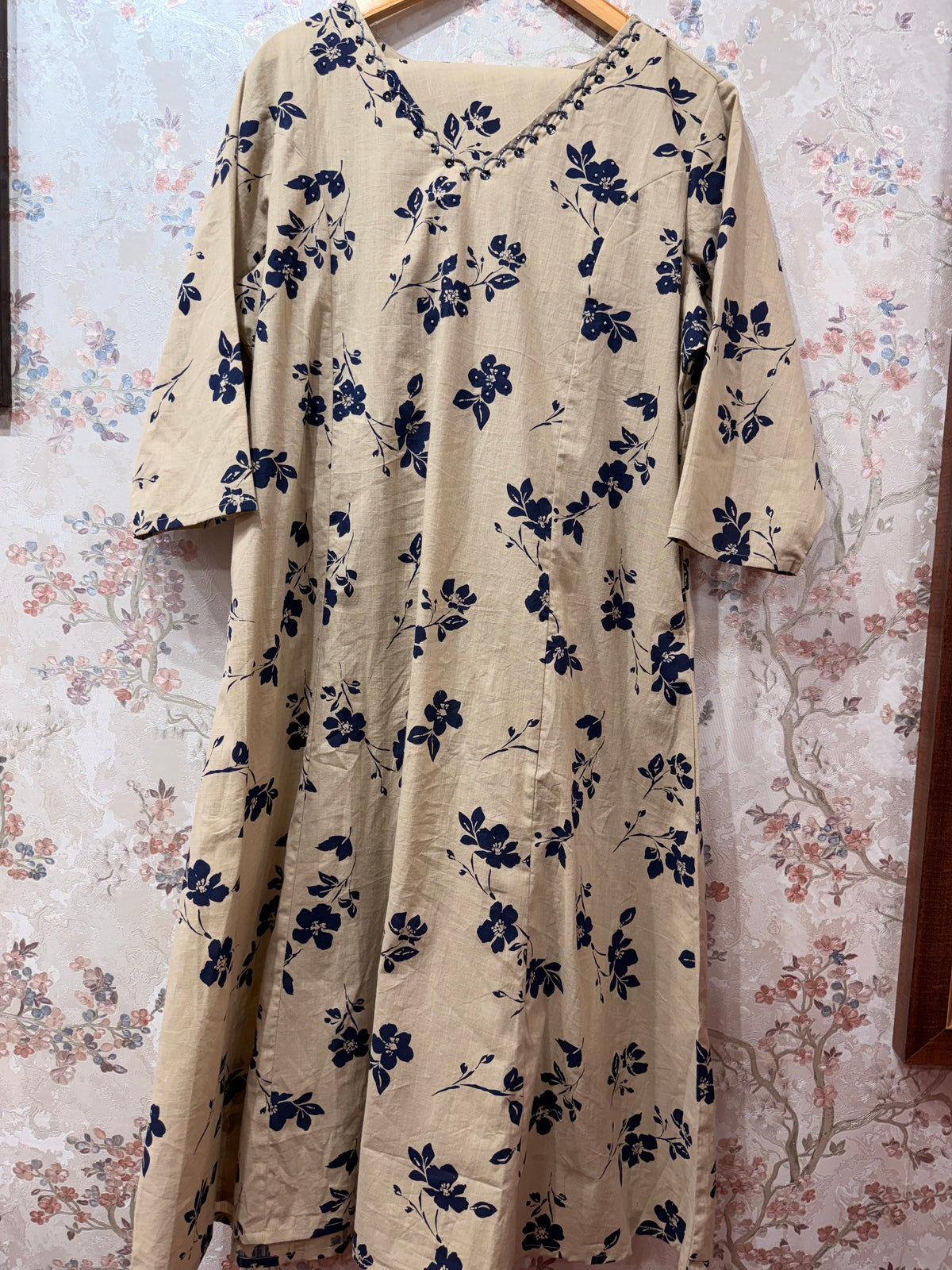 Cutdhana hand work Beige and Blue colour cord set