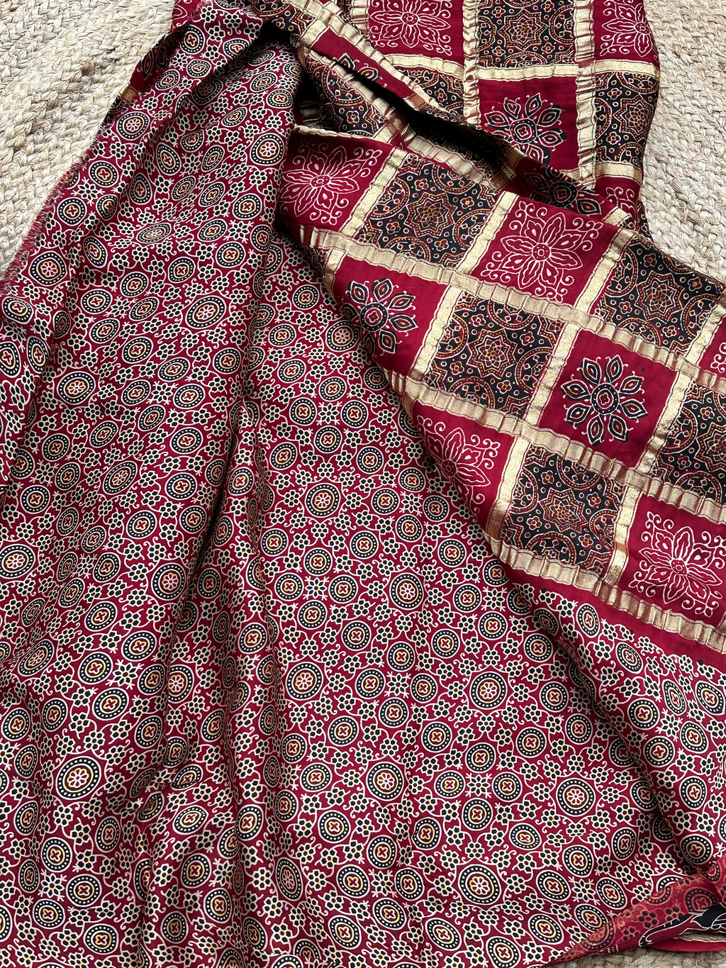 Pure Ajrak block prints modal silk sarees