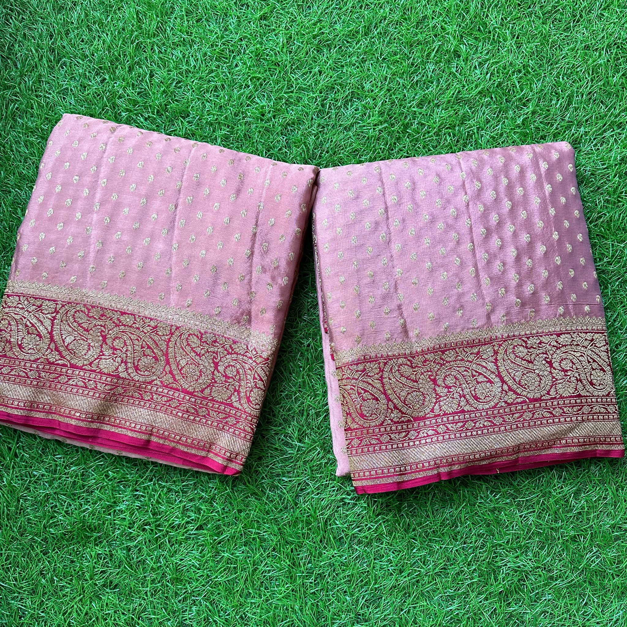 Pastel with pink pure crepe Banaras.