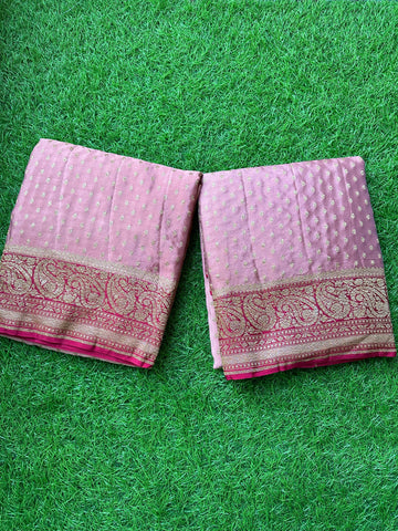 Pastel with pink pure crepe Banaras.