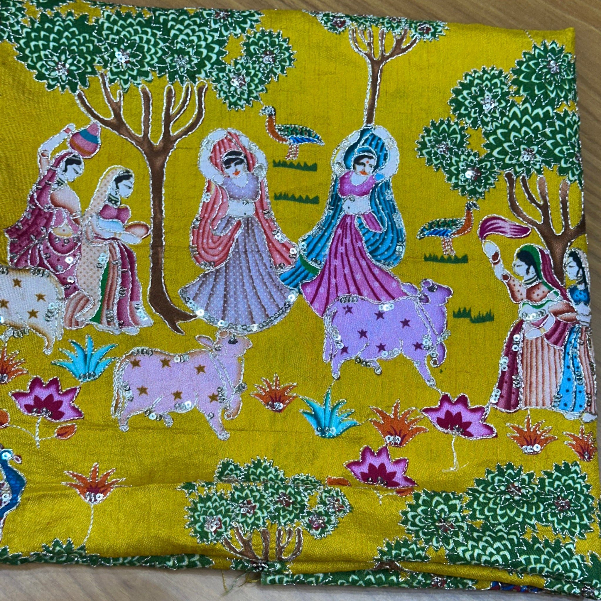 Mustard crepe kalamkari blouse material 1 MTR