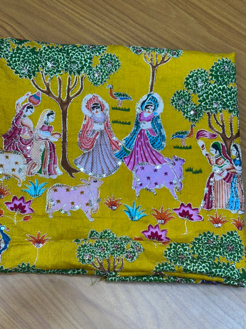 Mustard crepe kalamkari blouse material 1 MTR