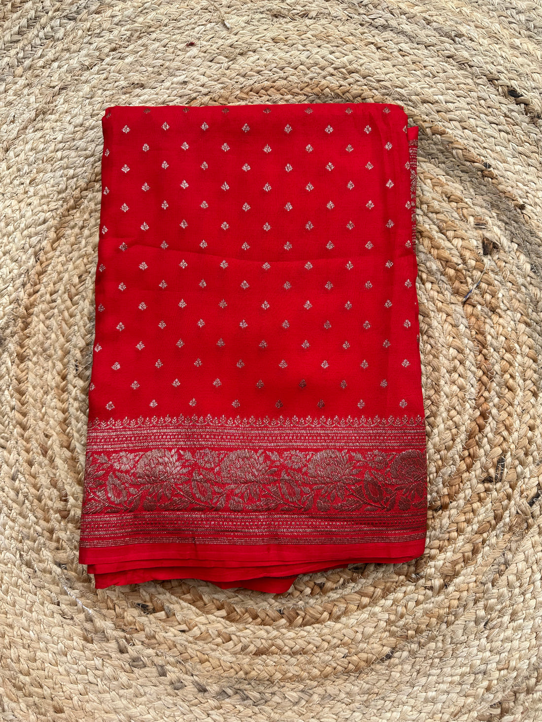 Hot red pure crepe chiffon Banarasi sarees