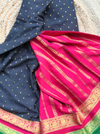 Black and pink thousand butta pure crepe Mysore silk sarees 120 gsm