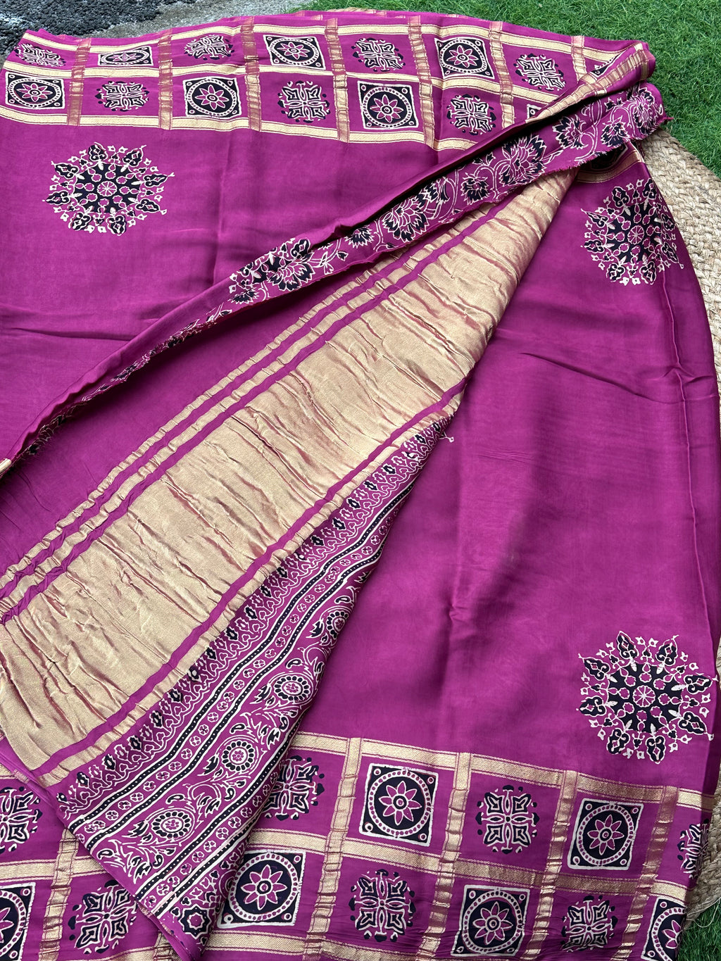 Onion pink pure modal Ajrak sarees