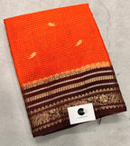 Orange contrast border checks Dola crepe saree