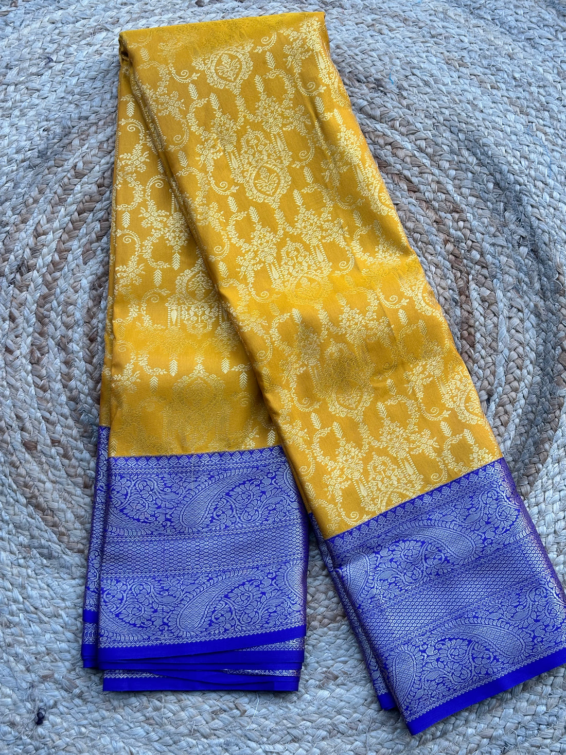 Mustard and royal blue semi kanchi