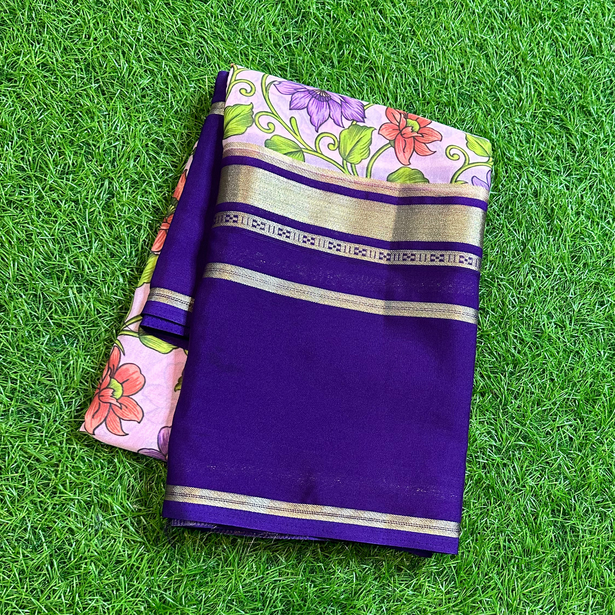 Purple semi Mysore silk saree