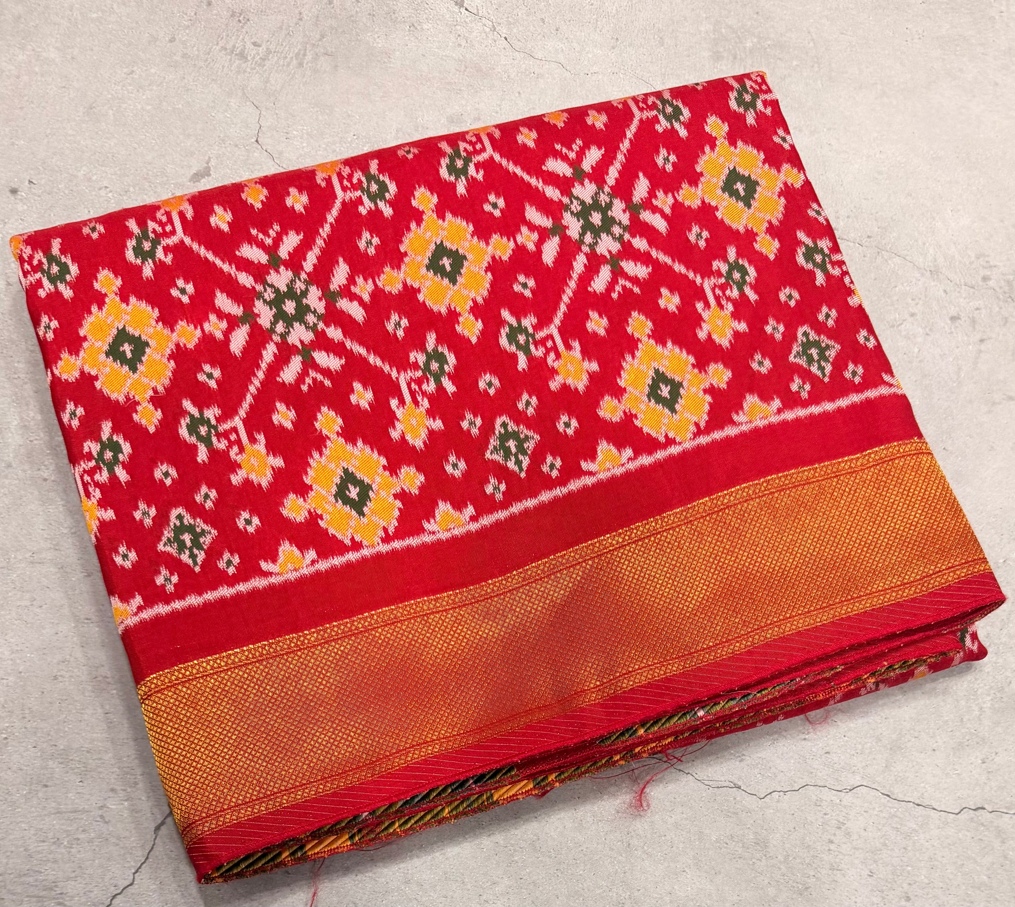 Red small border tusser Paithani saree