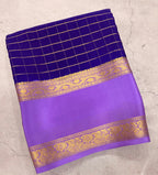 Blue checks n bentex border pure Mysore silk crepe saree