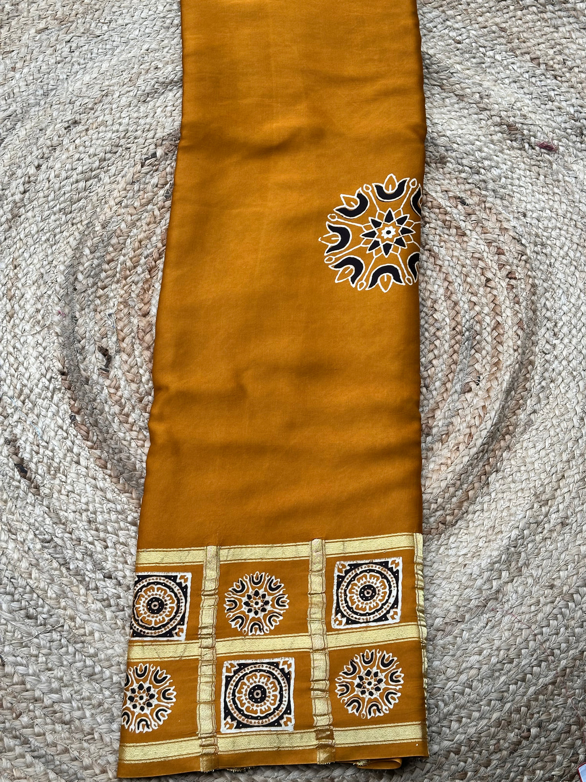 Mustard pure modal Ajrak sarees