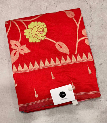 Red temple border tusser Paithani saree