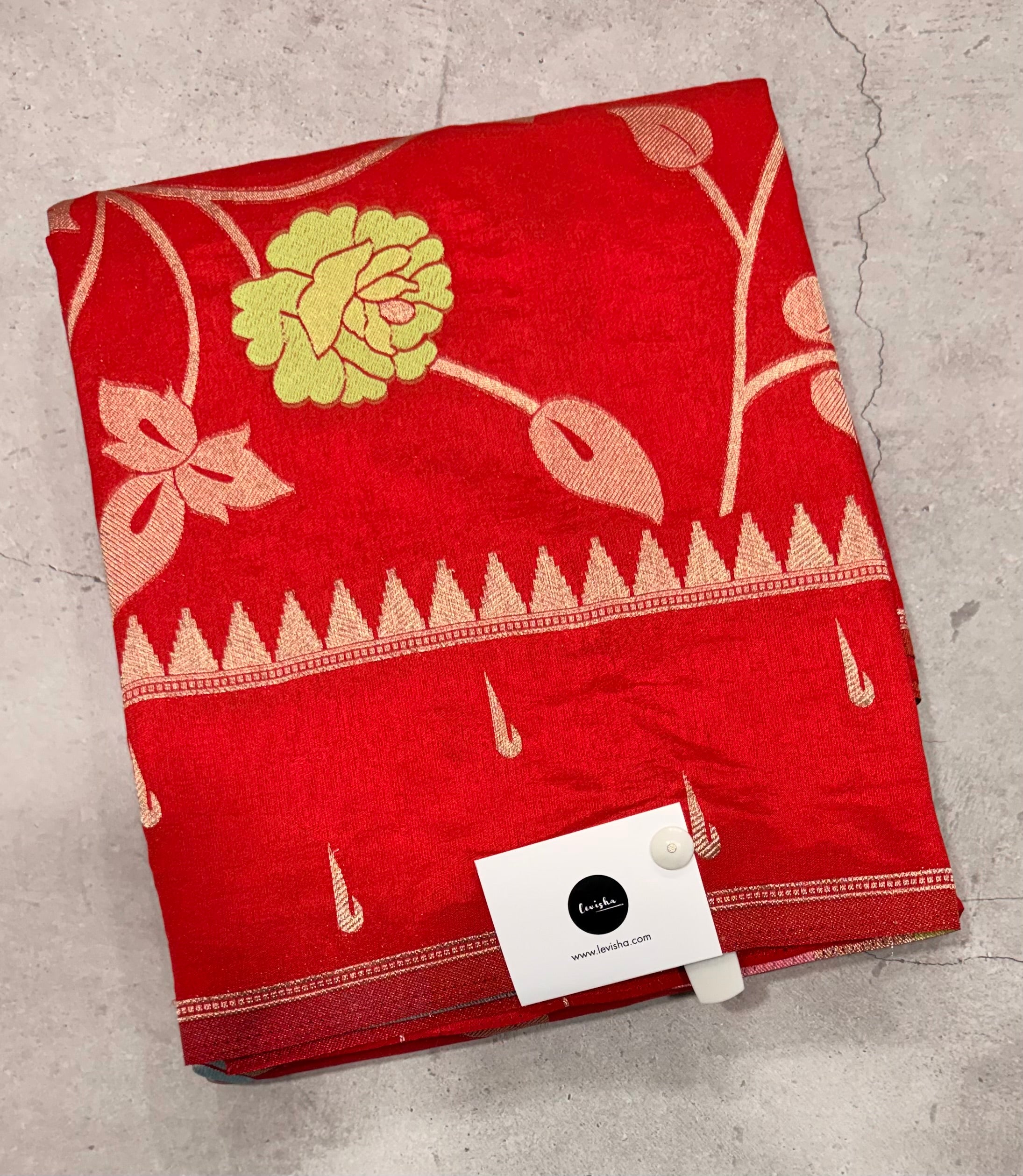 Red temple border tusser Paithani saree