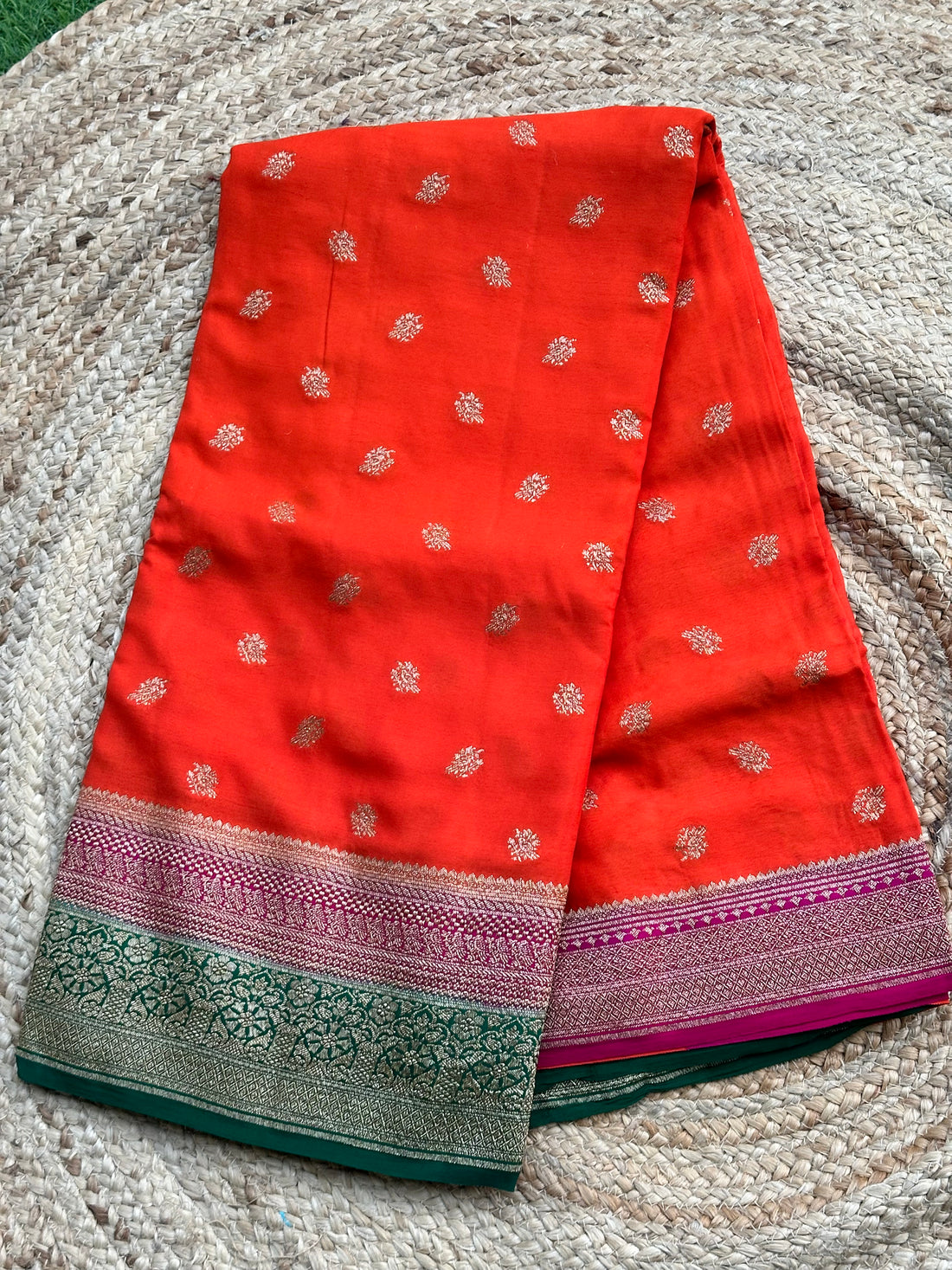 Orange pure crepe Banaras silk sarees