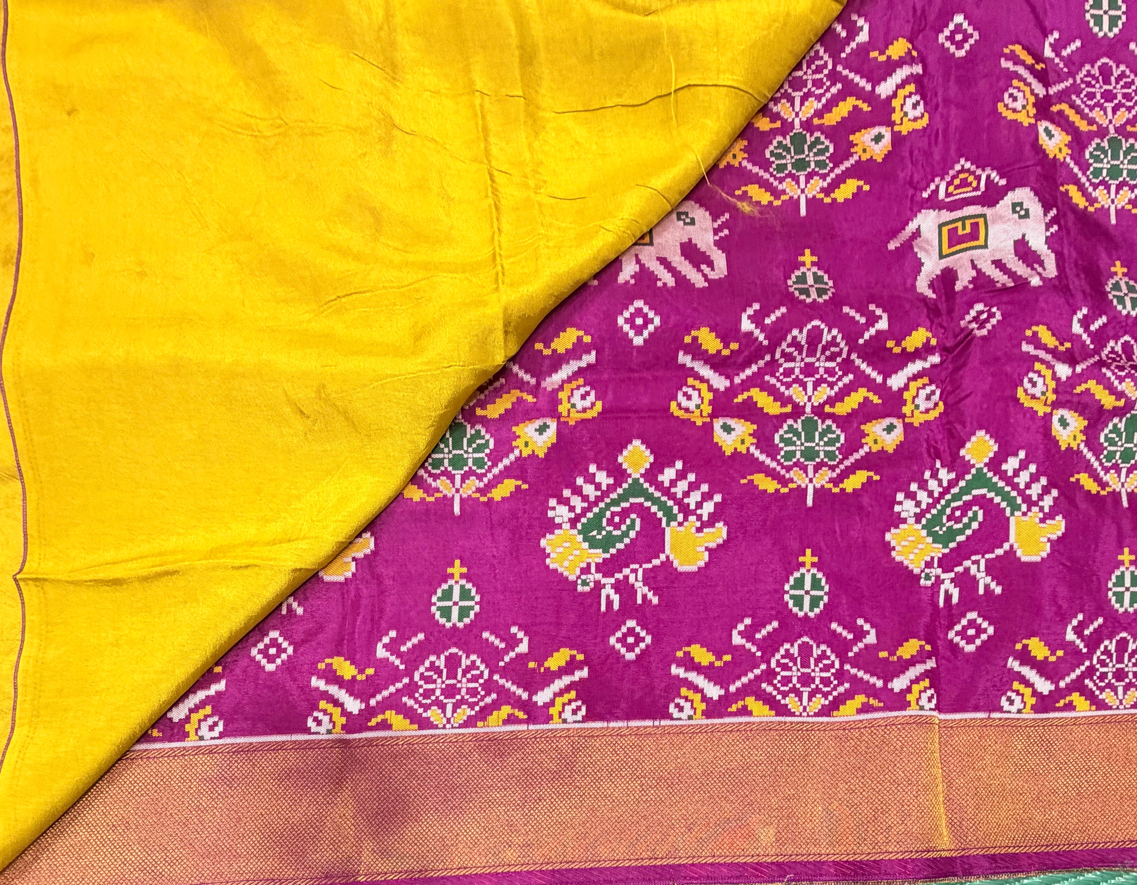 Magenta small border tusser Paithani saree