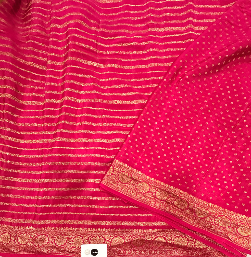Rani pink stripes pure benarasi crepe silk saree
