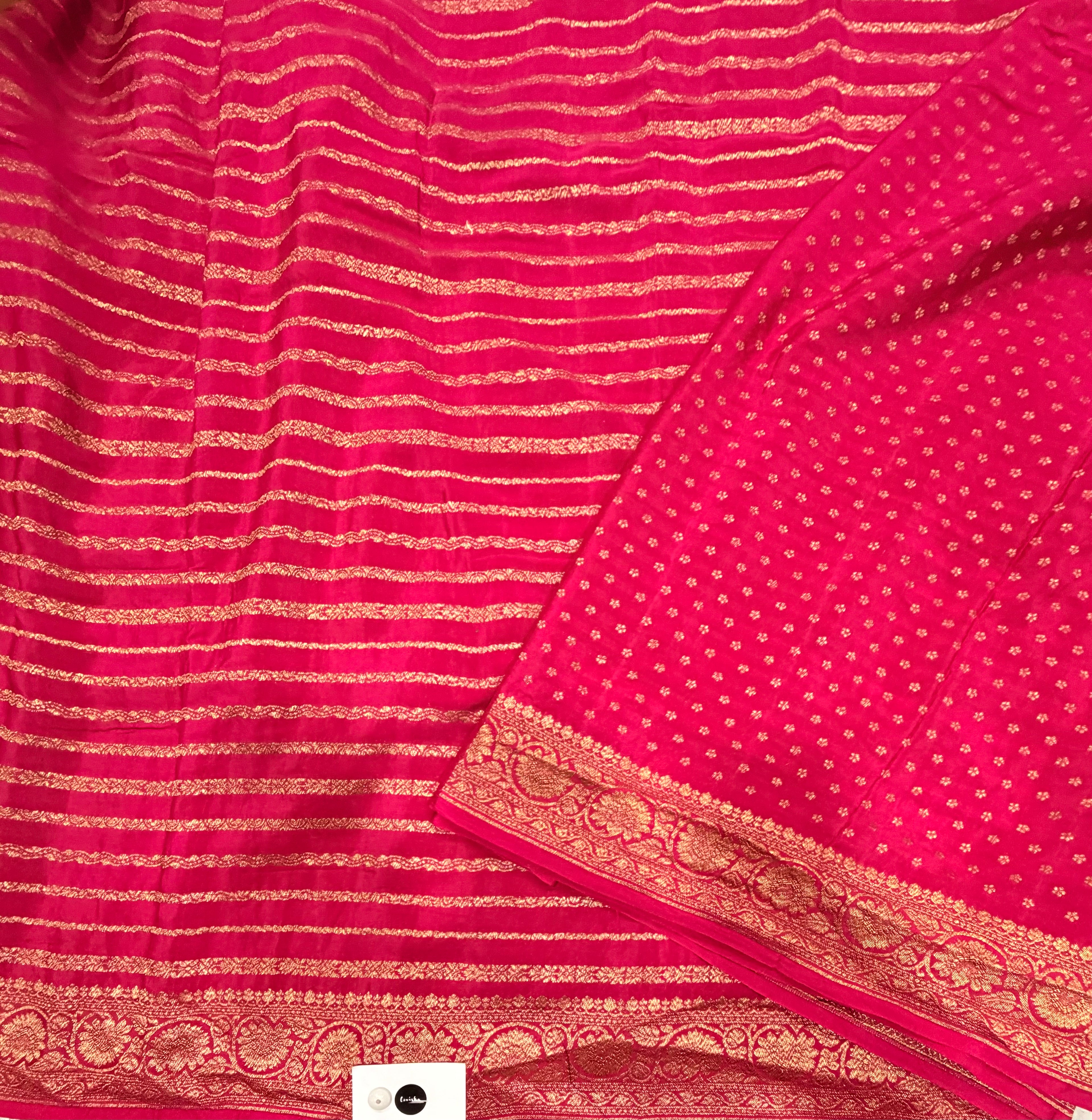 Rani pink stripes pure benarasi crepe silk saree