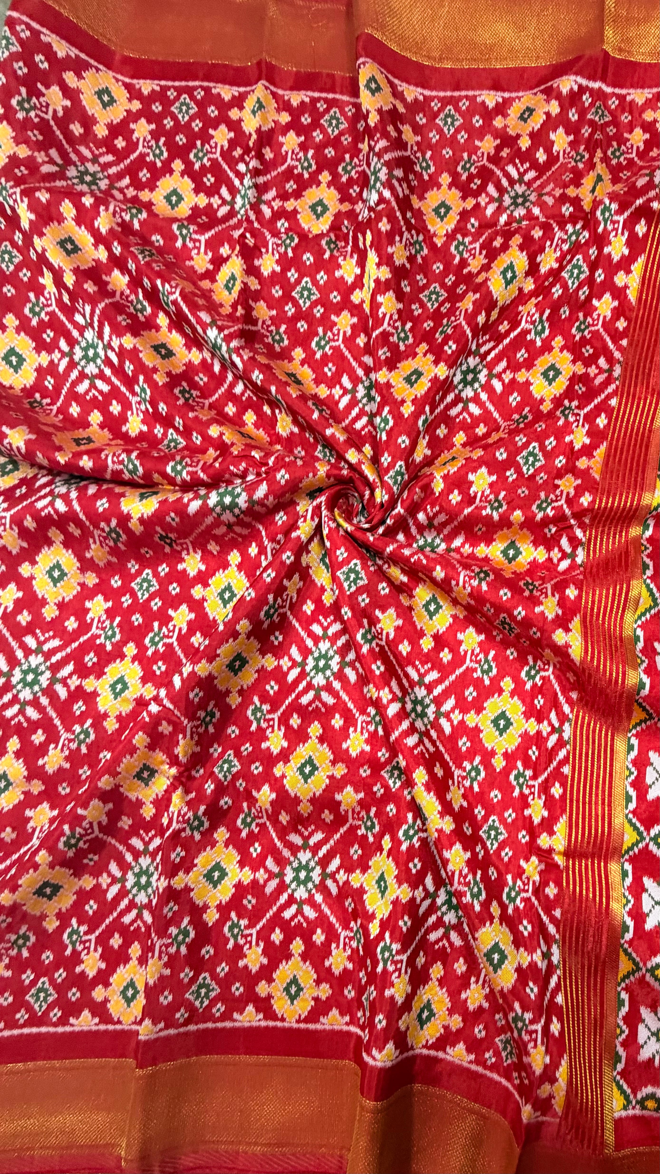Red small border tusser Paithani saree