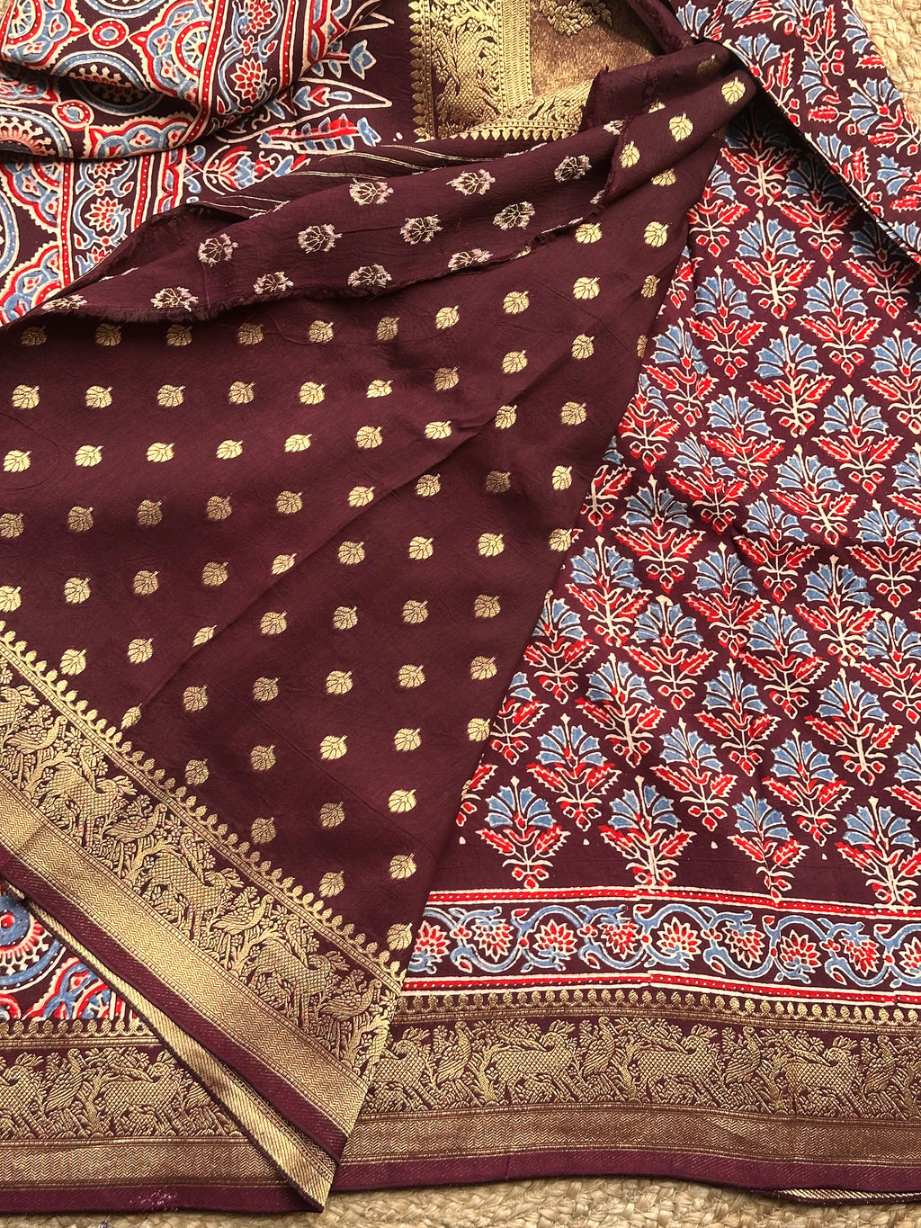 Pure Ajrak dola silk with premium zari