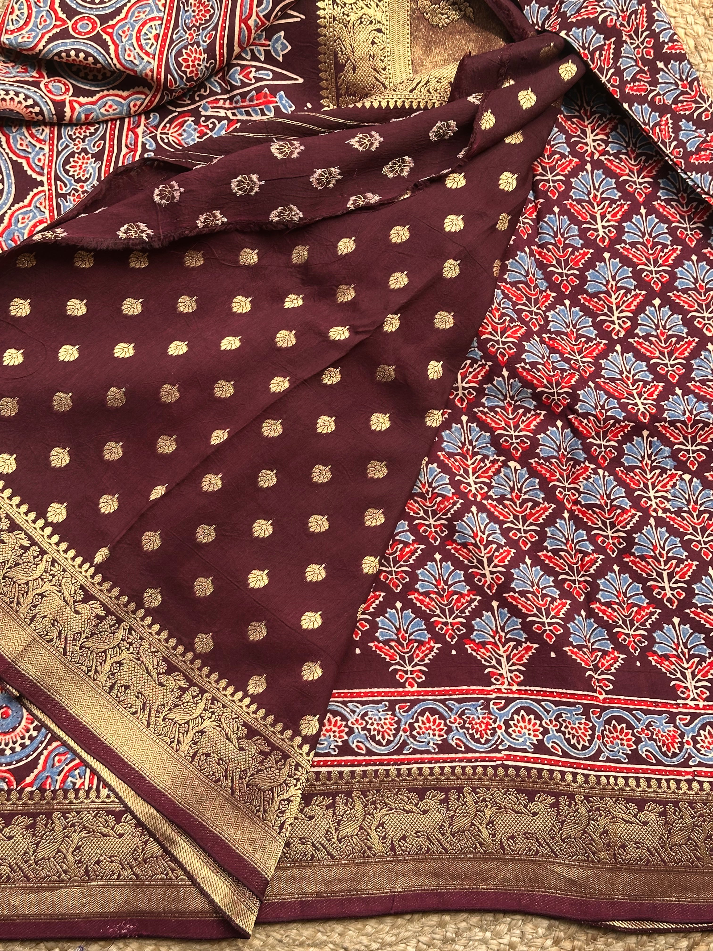 Pure Ajrak dola silk with premium zari