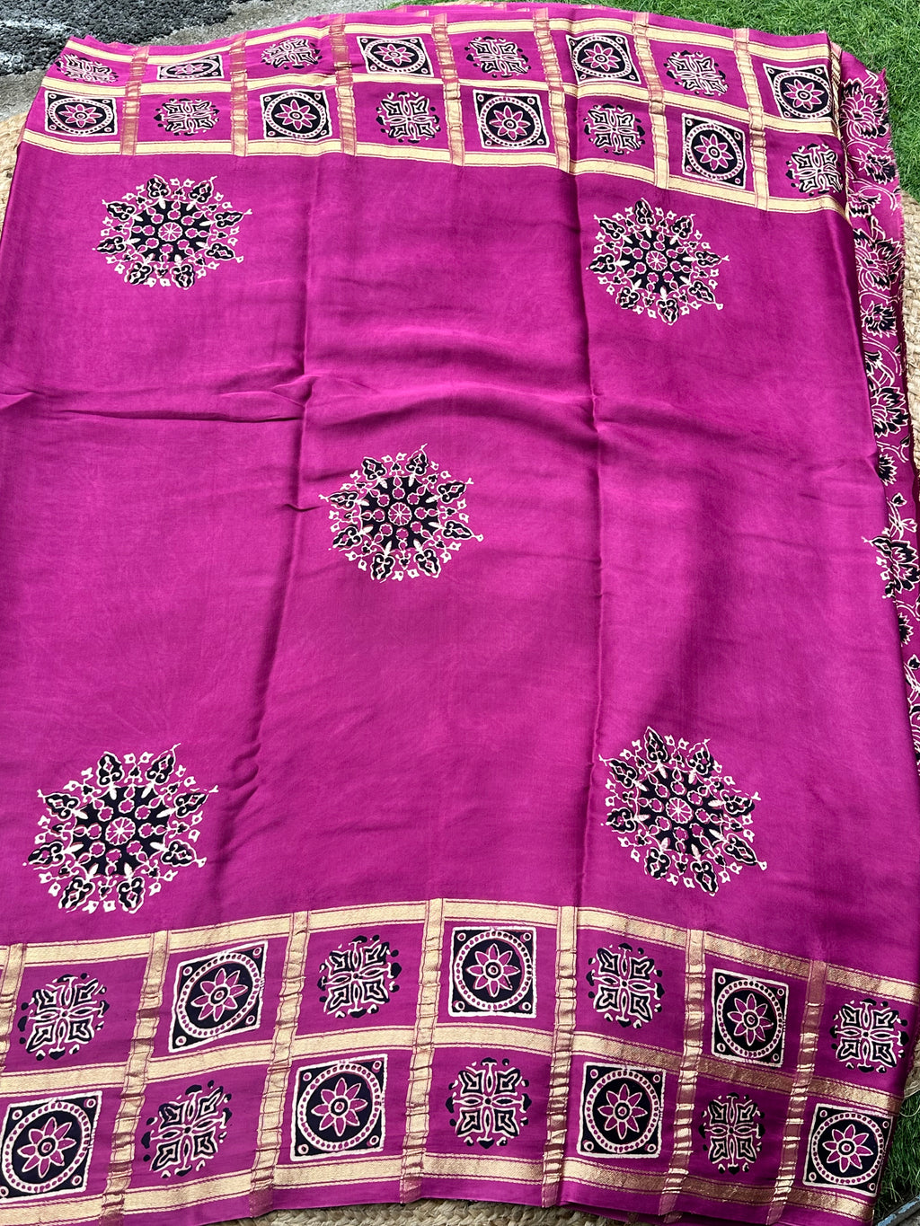 Onion pink pure modal Ajrak sarees