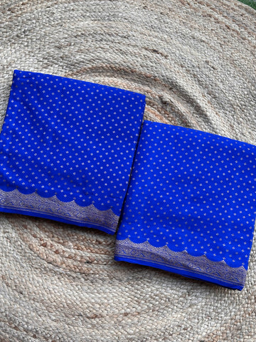 Royal blue scallop border pure crepe bananas silk sarees