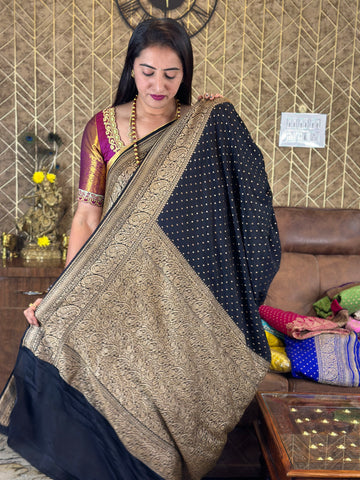 Black pure crepe Banaras silk sarees.