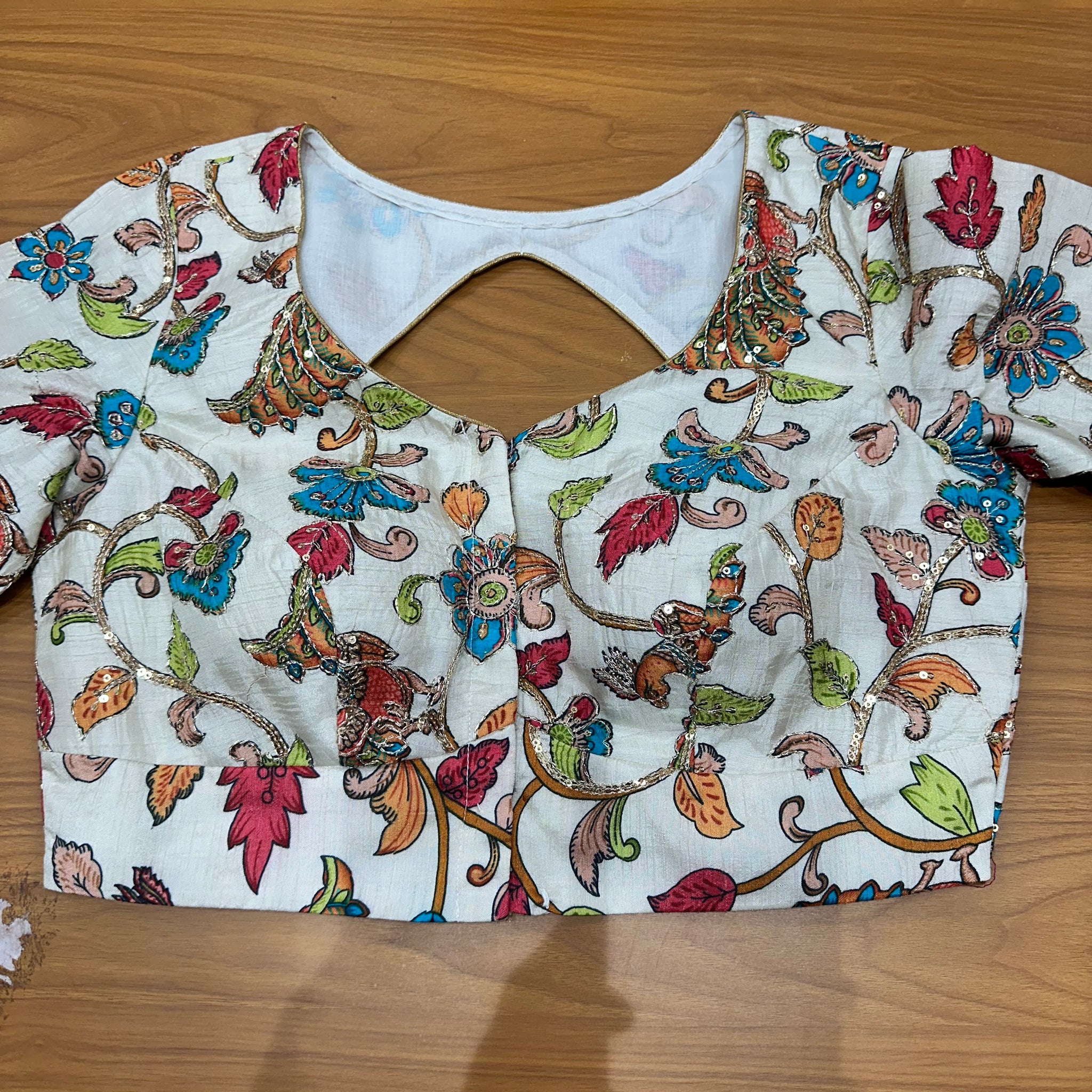 White Crepe kalamkari blouse