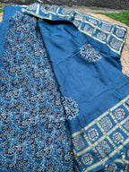 Powder blue pure Ajrak modal Sarees with Ajrak blouse