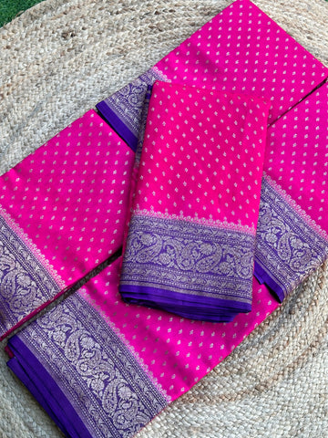 Pink and purple Pure crepe chiffon Banarasi sarees
