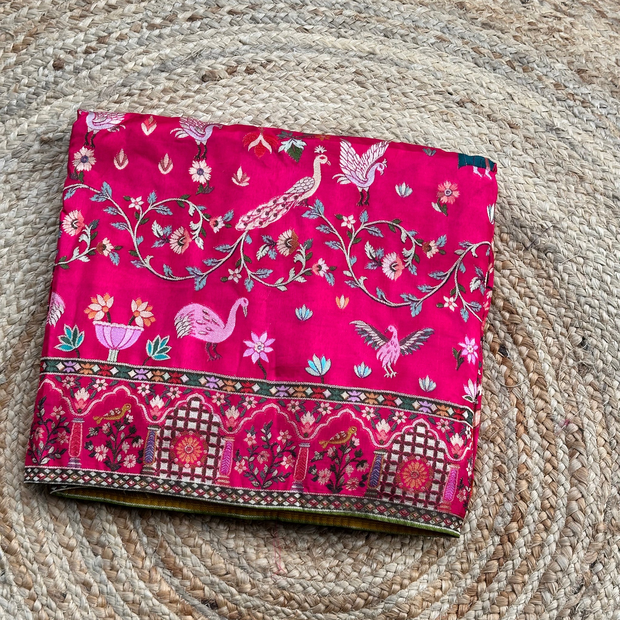 Rani pink pure moonga pashmina weaving saree