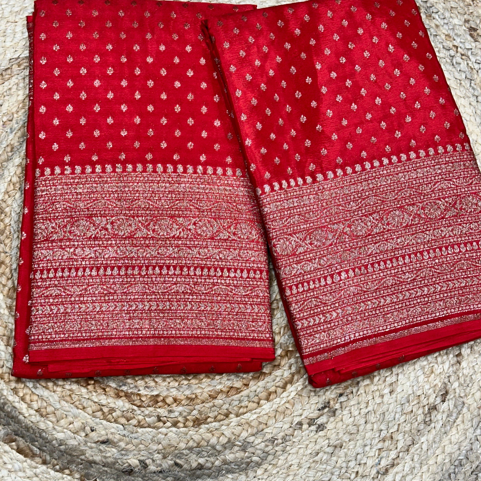 Hot red Banarasi crepe chiffon
