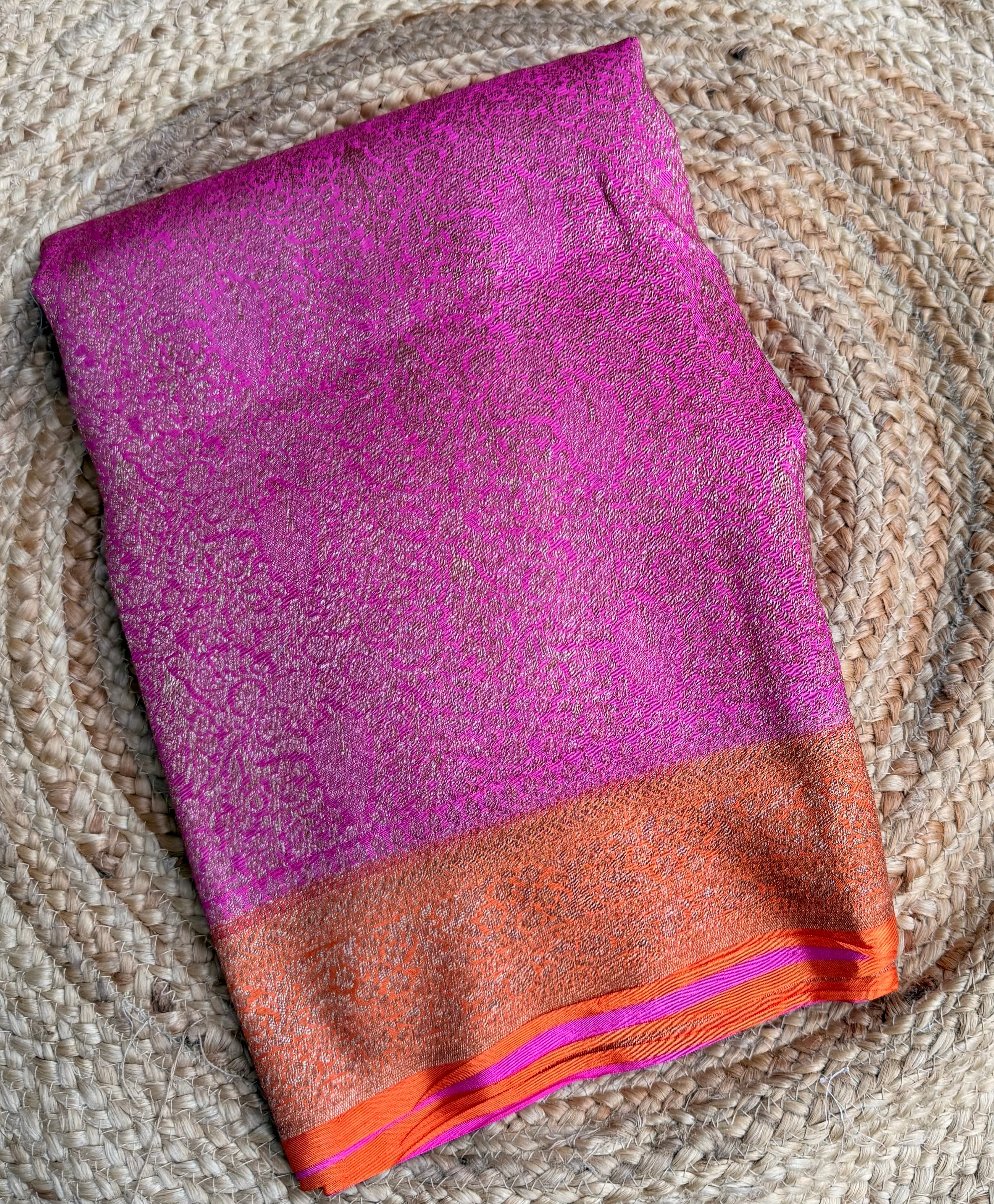 Pink n orange semi Banarasi crepe saree