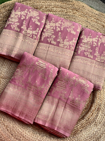 Onion pink pastel shades crushed georgette sarees