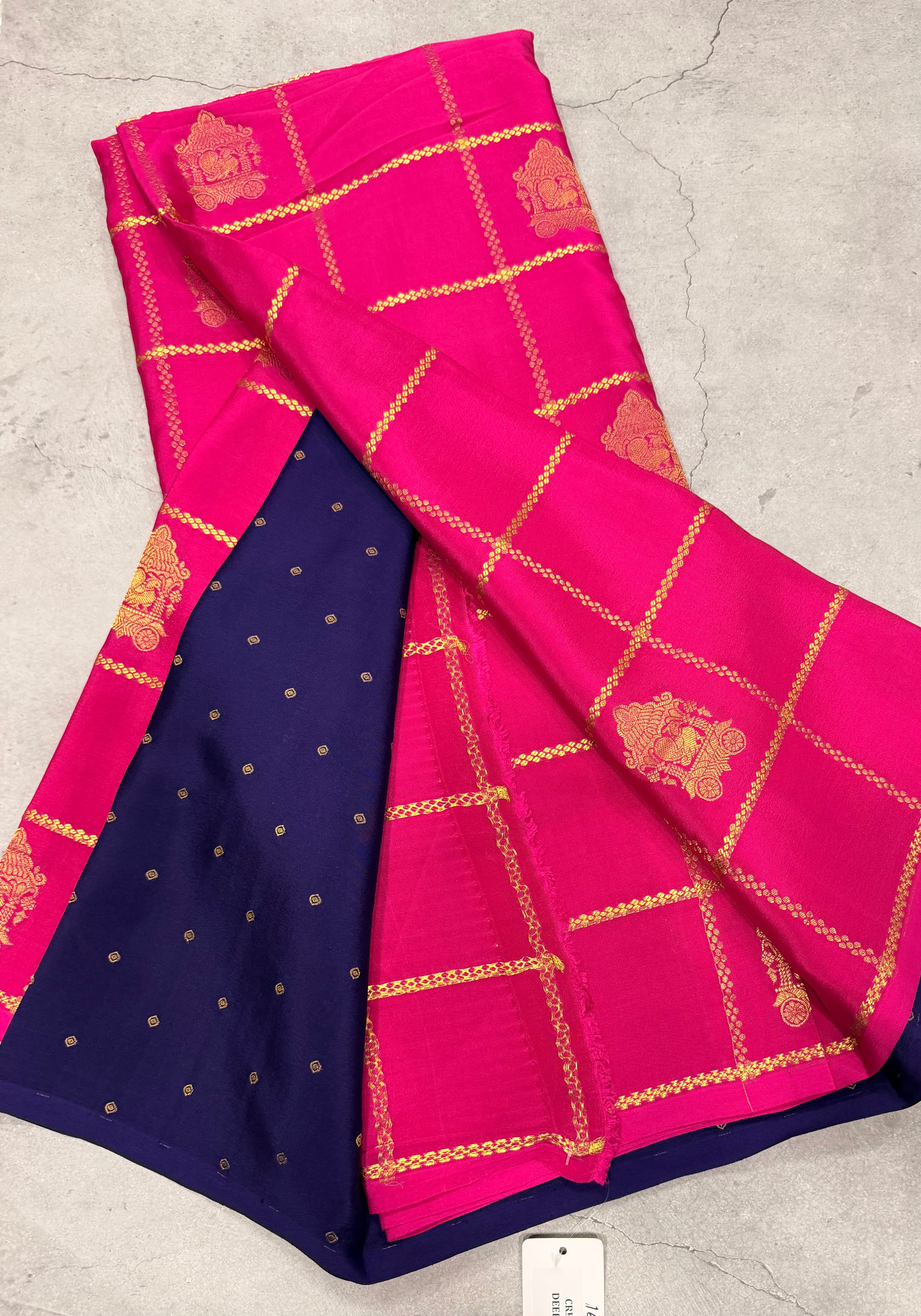 Rani pink checks pure Mysore silk crepe saree