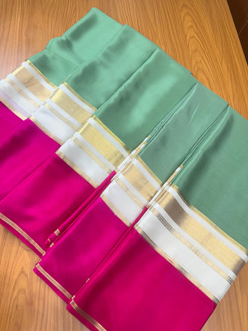Pistha green with white and pink 3D pattern 120 gsm
