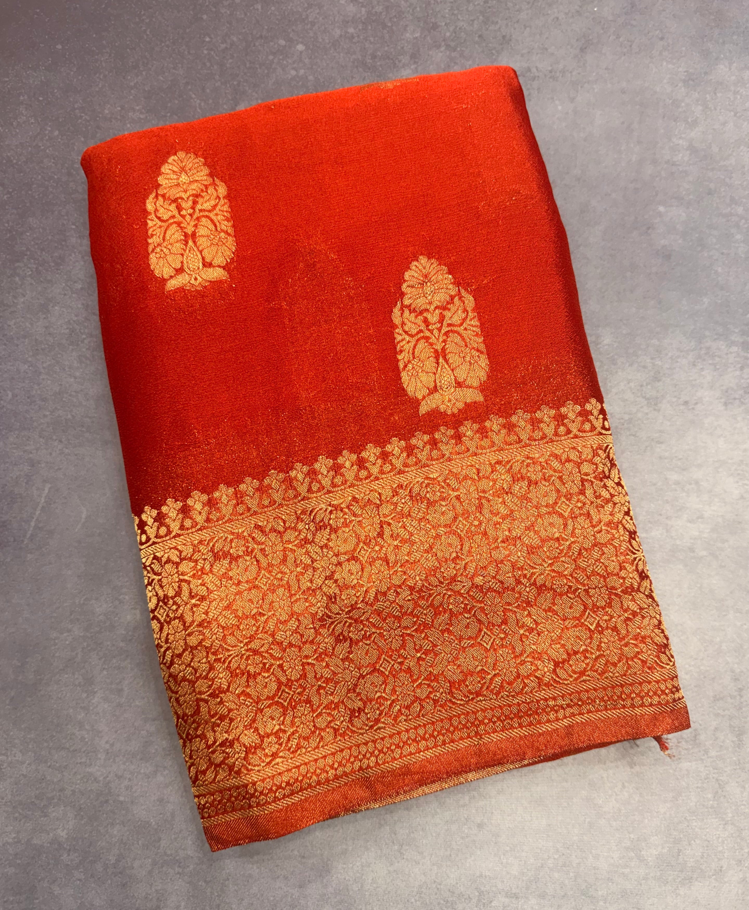 Rust orange big butta 107 designer soft crepe silk