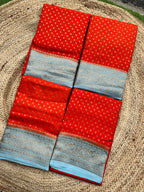 Orange with sea blue crepe chiffon Banarasi sarees