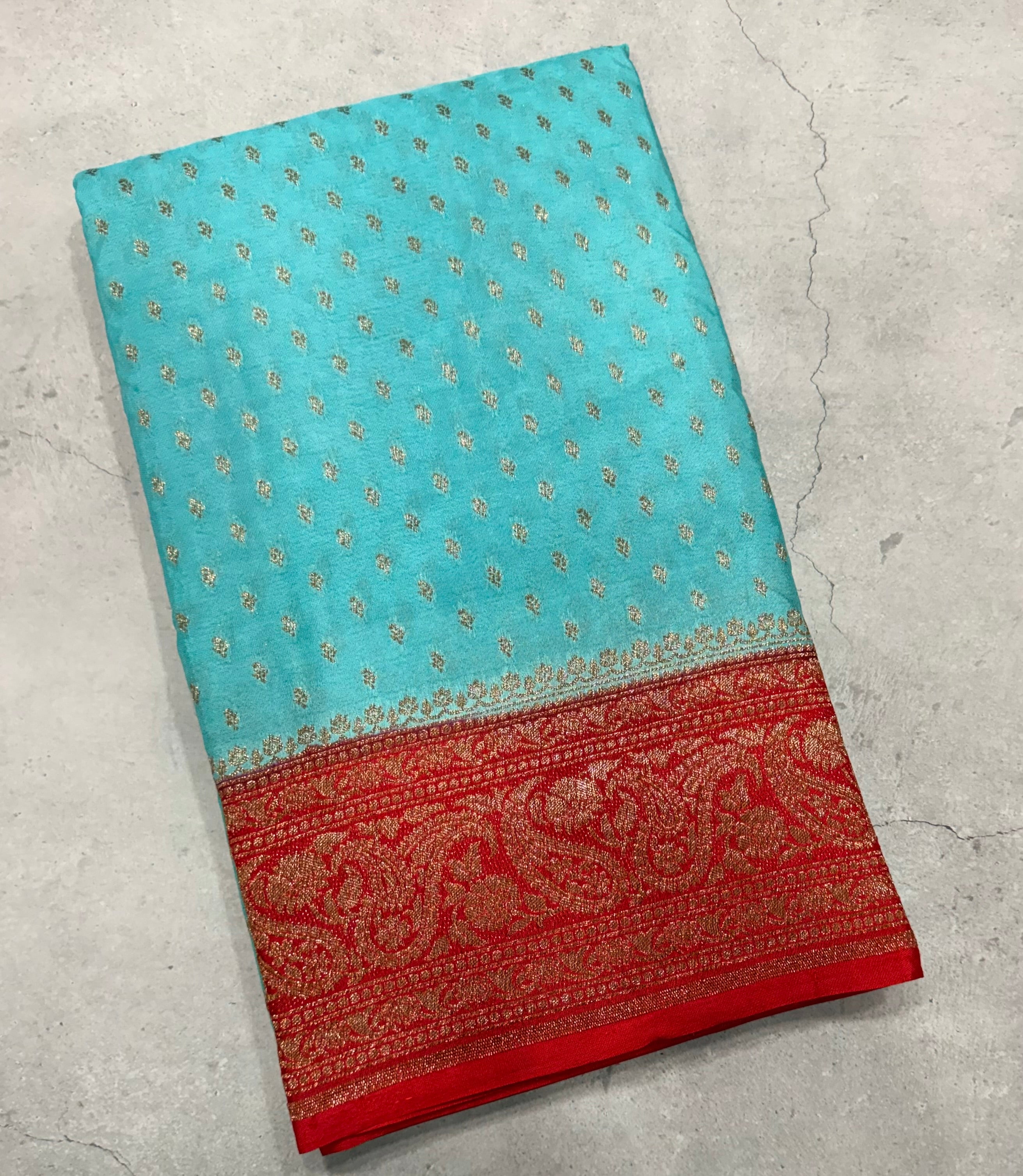 Light blue pure Banarasi crepe chiffon 107 with antique zari saree