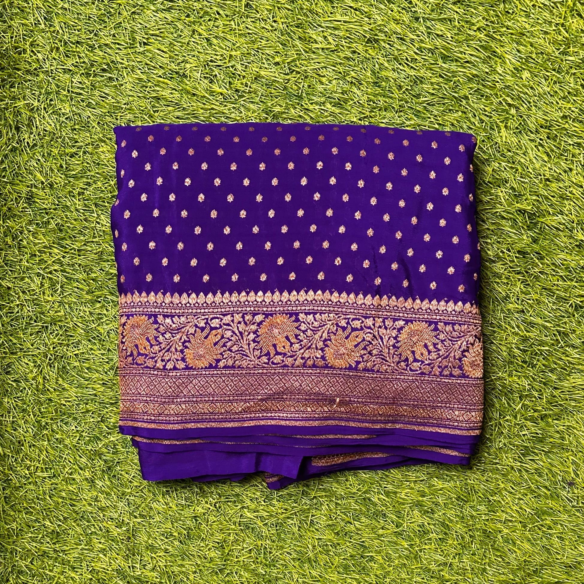 Pure crape Banaras. Purple shade.