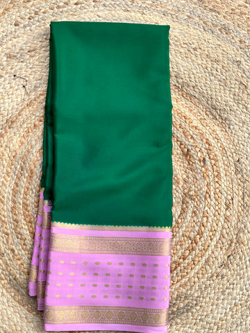 Green and lotus pink pure crepe Mysore Silk sarees 120 gsm