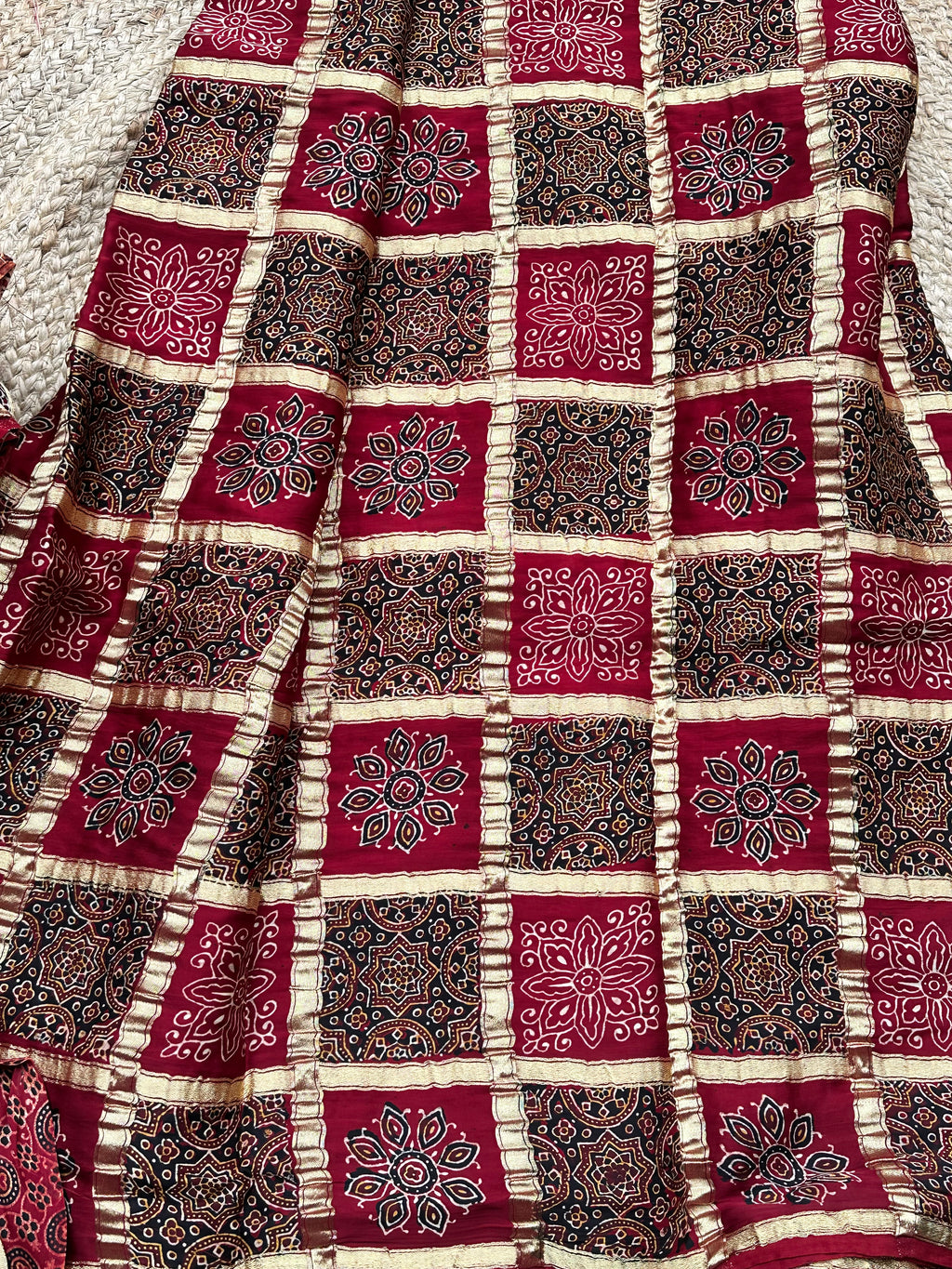 Pure Ajrak block prints modal silk sarees