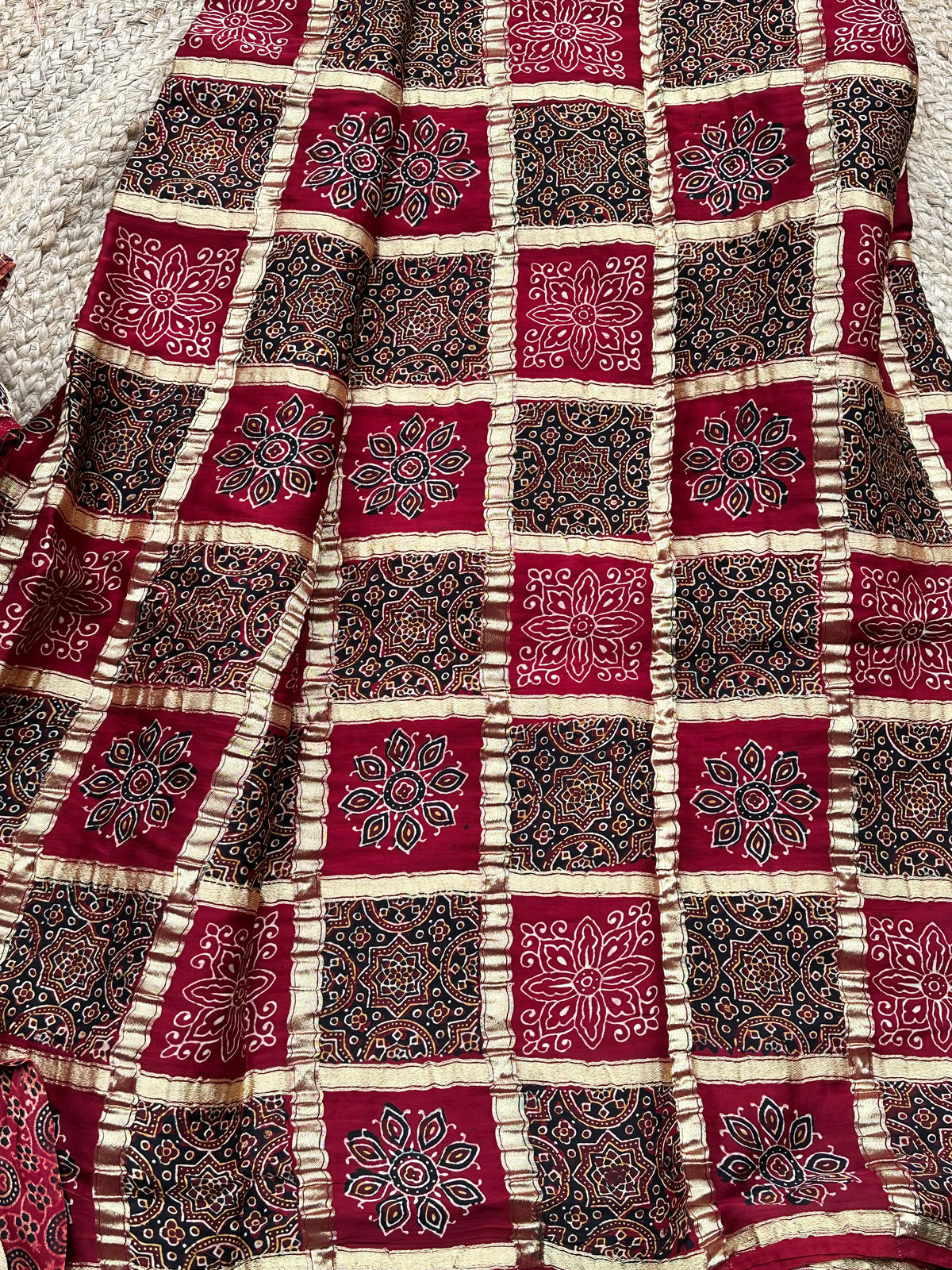 Pure Ajrak block prints modal silk sarees